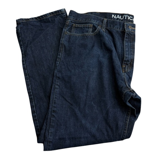 Nautica Jeans Mens 40x34 Blue Denim Straight Fit Medium-Dark Wash 5 Pocket Pants - Picture 1 of 14